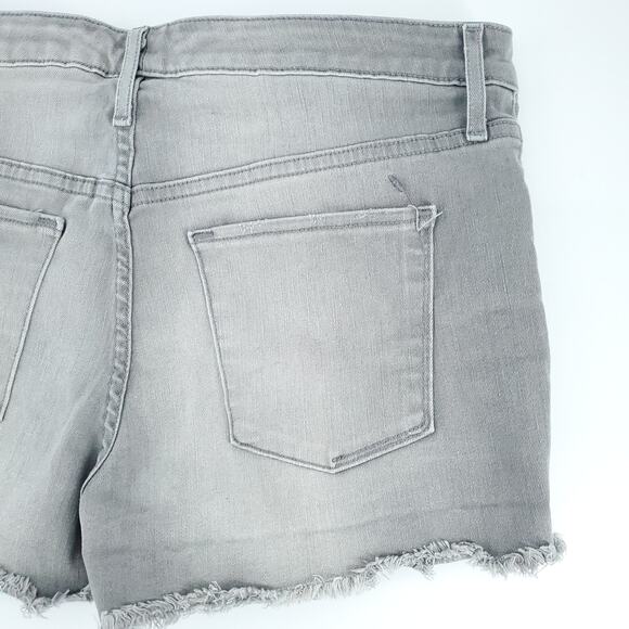 Mossimo 12 High Rise Gray Stonewash Raw Hemline Button Fly Stretchy Short - Picture 6 of 6